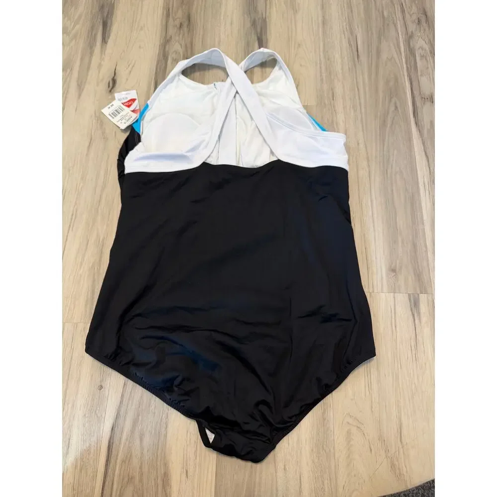 NWT Land's End Women's One Piece Swimsuit Zip Front Lined XL Cross Back